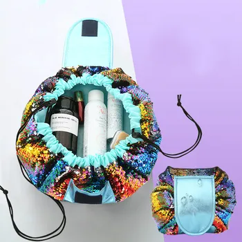 

NEW Women Drawstring Travel Cosmetic Bag Sequins Makeup Storage Case Organizer Pouch Foldable Toiletry Beauty Kit Box
