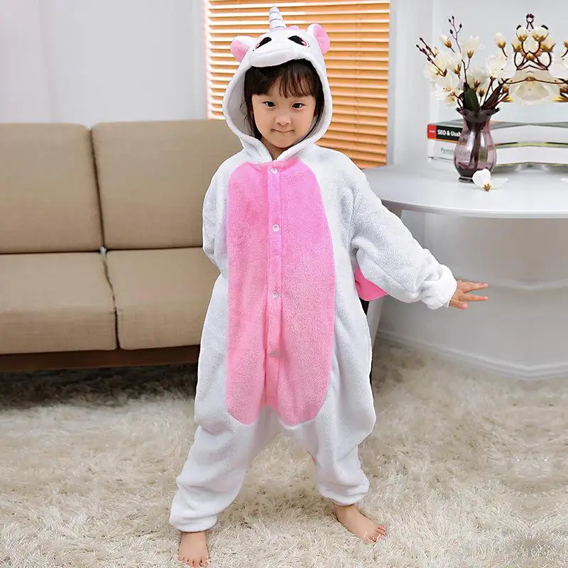 Kigurumi/Детские пижамы с единорогом; детские зимние комбинезоны; одежда для сна для мальчиков и девочек; пижамный комплект; милые пижамы с тиграми в виде животных - Цвет: Pink Unicorn