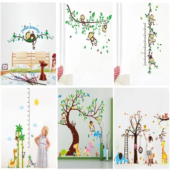

animal monkey tree branch home dacor wall sticker baby children height measure growth chart for kids room nursery decals