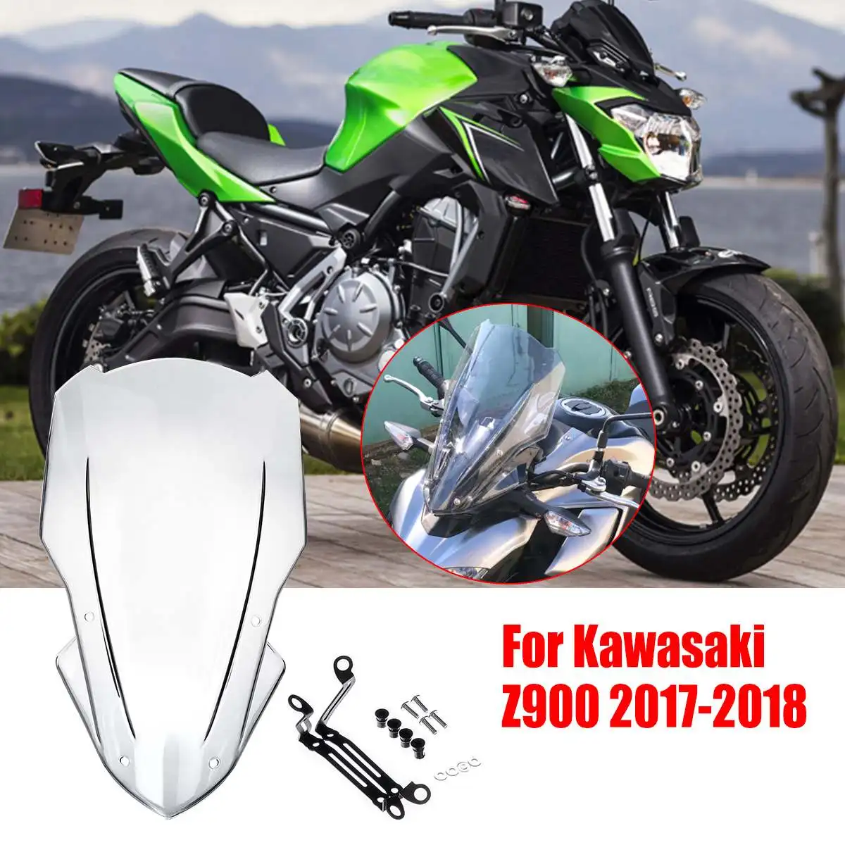

Black/Clear Z900 motorcycle Stylish Screen Windshield Windscreen Air Deflector With Bracket for Kawasaki Z900 2017 2018