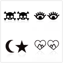 Oly2u Панк Черный череп серьги гвоздики для женщин нержавеющая сталь, милая сглаза серьги гвоздики вечерние ювелирные изделия подарок оптом