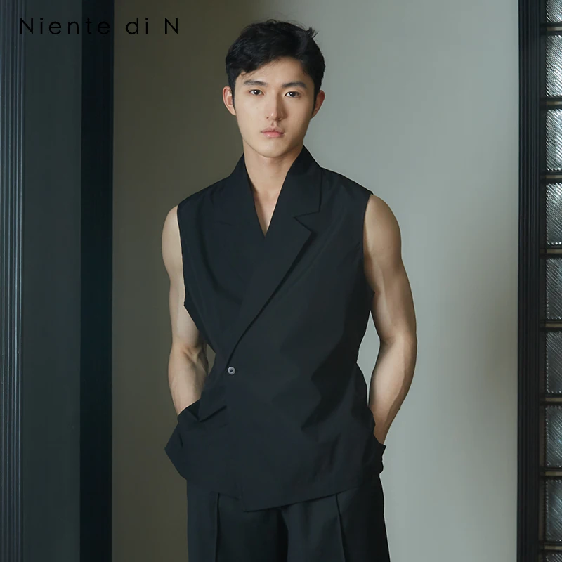 

S-6XL New Men's Fashion Original Catwalk Sleeveless Suit Collar Design Handsome Casual Vest Plus Size Costumes