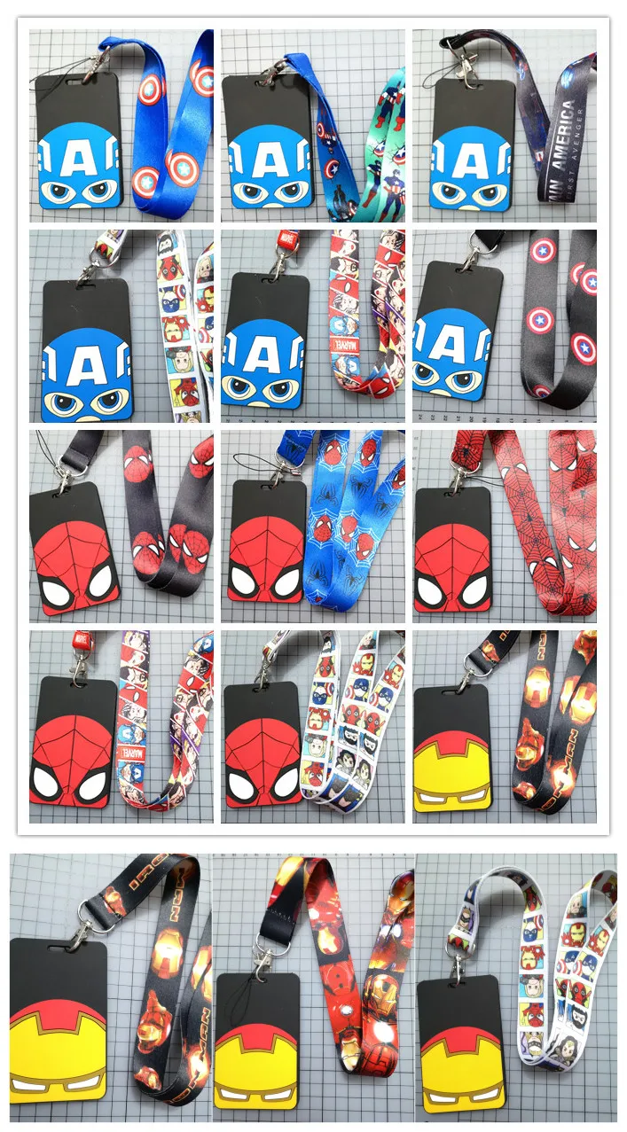 

avengers Iron man captain spider-man Named Card Holder Identity Badge with Lanyard Neck Strap Card Bus ID Holders With Key Chain