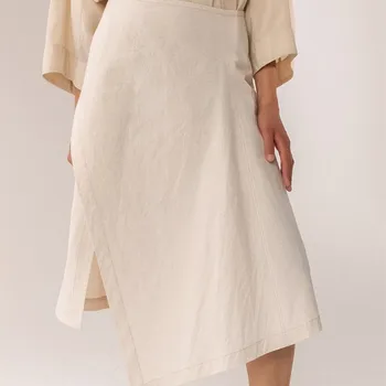 

2020 New Women Skirt Cotton And Linen Office Ladies Asymmetrical Skirts White Black Khaki Color For Spring Summer Autumn