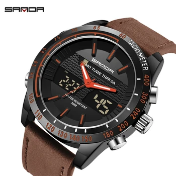 

2020 Sanda Sport Heren Horloges Tot Luxe Merk Waterdichte Lederen Horloges Mannen Militaire Led Digitale Quartz Horloge Relogio