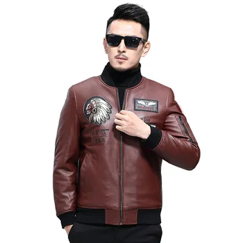 

Genuine Leather Jacket Winter Jacket Men Real Sheepskin Coat Bomber Jacket Duck Down Baseball Jackets Plus Size
