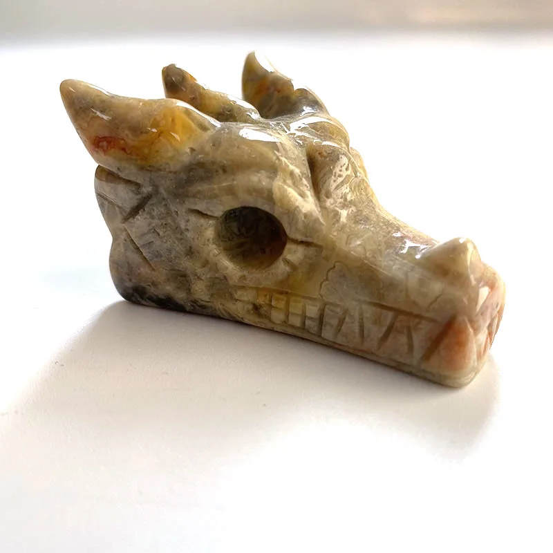 Высокое качество Crazy Agate Dragon Skull ручная резная Хрустальная Статуэтка-череп для украшения подарка или коллекции