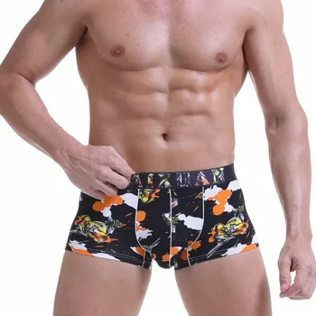 

WJ Breath Mesh Underwear Men Boxer Short Printed Sexy U Bulge Enhancer Low Waist Gay Male Underpants Mens Cuecas Shorts