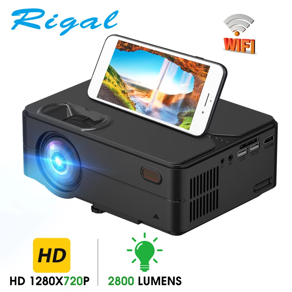 Мини проектор Rigal RD813 1280x720P WiFi Проектор Multi Screen 3D фильм HD поддержка 1080P домашний