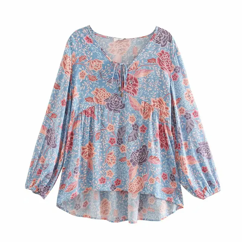 Винтажная шикарная Женская пляжная богемная блузка из вискозы с цветочным
