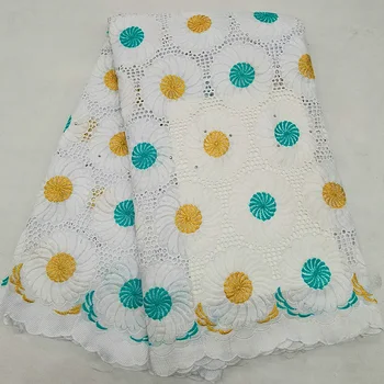 

Hollowed out design Swiss Voile Lace dress Fabric HLS153 Top selling huge flower with colorful stamen pattern 100% Cotton Fabric