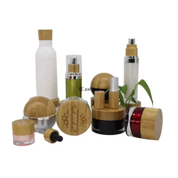 

engraving logo sample 10g 30g 50g Empty Cosmetics Cream Bamboo Container Personal Care Cream Jar Makeup Bottle Sample Travel Pot