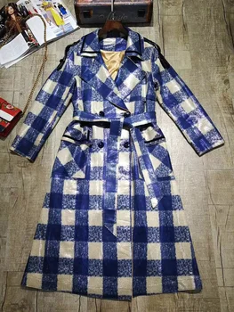 

Trench Coat For Women Special Offer Full Casaco Feminino 2019 Autumn New Women's Coat Retro Plaid Suede Long Trench Woman