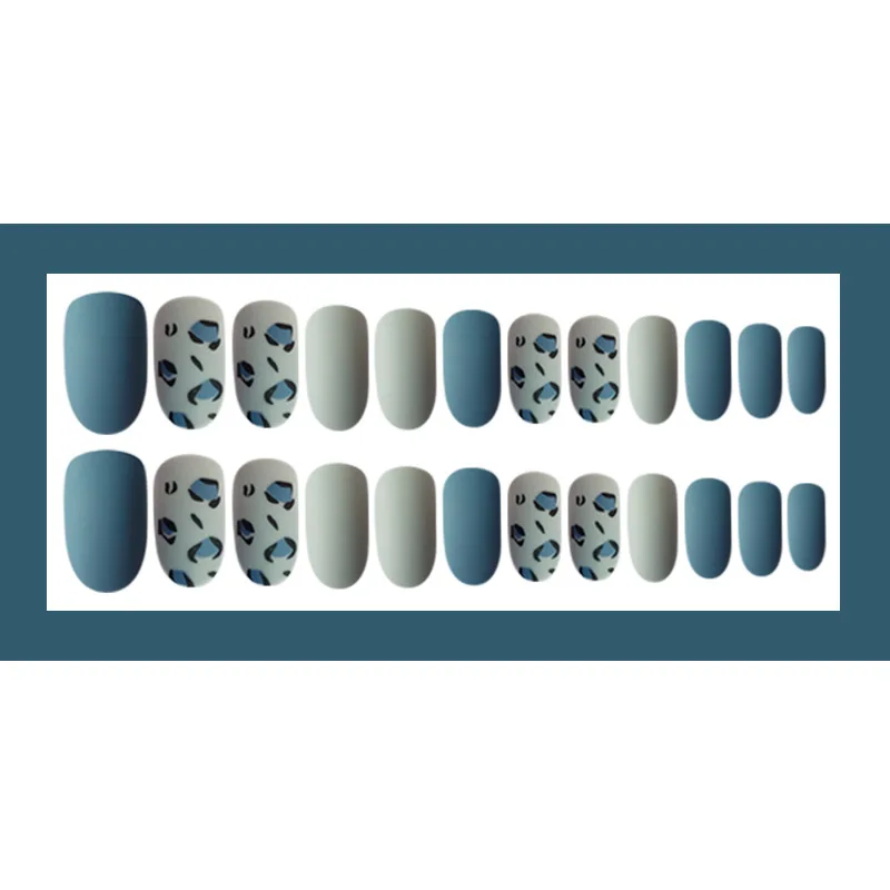 Nusx 24pcs Matte False Nails Full Finished Blue Leopard Pattern Fake Nails Beauty Artificial Full Cover 5