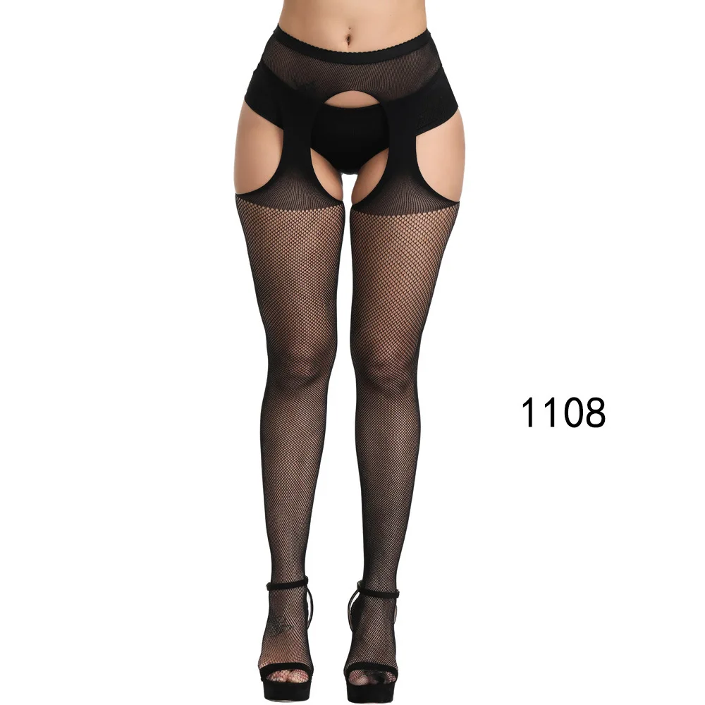 SSWILD LADY Sexy Women Cortchless Suspender Pantyhose Fishnet Black Tight Stockings XL Erotic Open Crotch Sex Stocking 31811 _ picture image