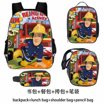 

School Backpack for Kids Boys Girls Children Cartoon Anime Fireman Sam Printing Kindergarten Backpack Bookbags 3pcs/set