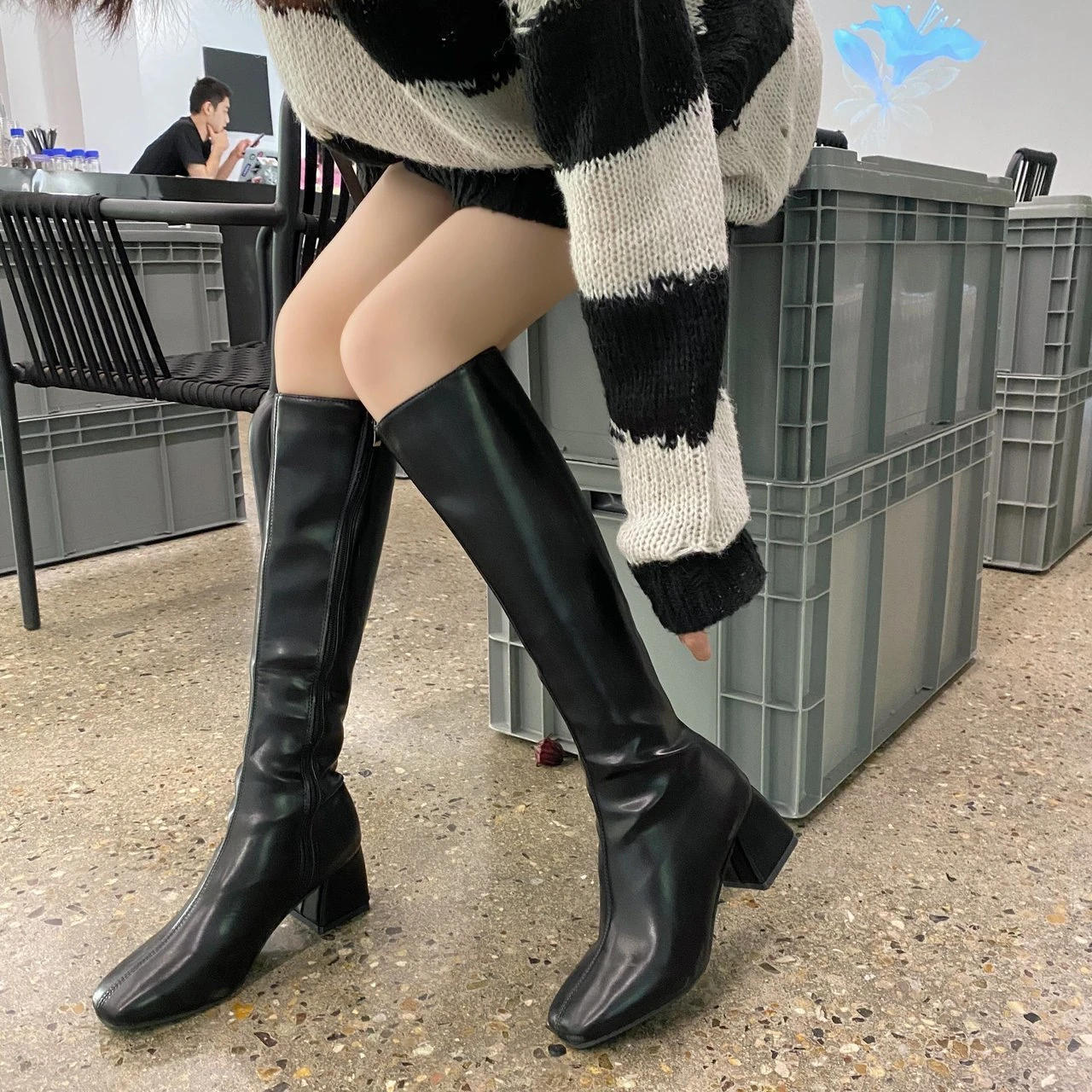 Net Celebrity Long Tube Knight Boots Women Slim Knee-high Bottine Femme  Square Toe Chunky High Heels Riding Botas De Mujer 2021 - Women's Boots -  AliExpress