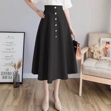 Осенние трапециевидные длинные женские плиссированные юбки с высокой талией и карманами спереди юбки с пуговицами женские s большие качели Faldas Saia AQ440