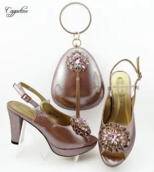 

High Class Pink Sandals With Purse African High Heel Shoes And Handbag Set For Party QSL024 Heel Height 10CM