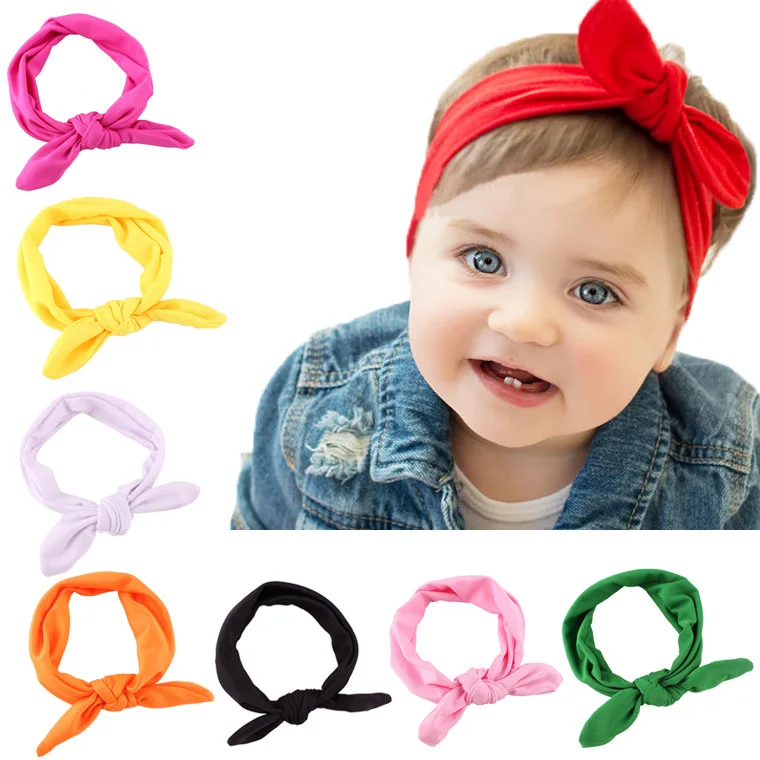 

Newborn Baby Kids Girls Rabbit Bow Ear Elastic Hairband Headband Turban Knot Head Wraps Cotton Blends Unisex Black Pink Red Hot