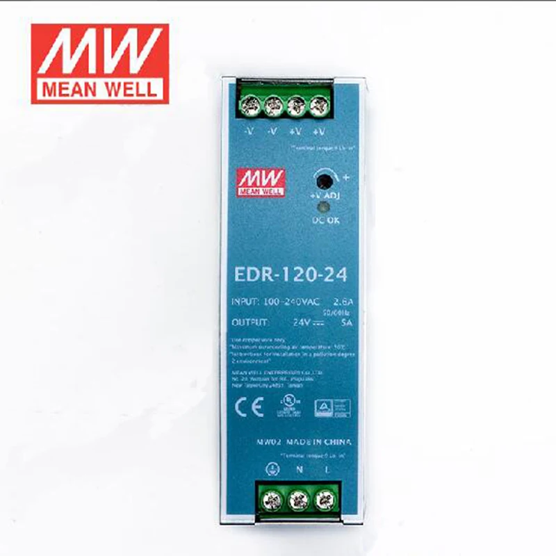 MEAN WELL EDR 120 24 120W 24V DIN Rail импульсный источник питания 110V/220V AC to DC 5A промышленный блок