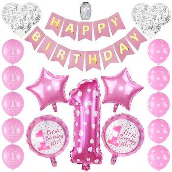 

1st Birthday Decoration Balloons Set Foil Number Ballon First Happy Birthday Banner Boy Girl One Year Anniversary Party Supplies