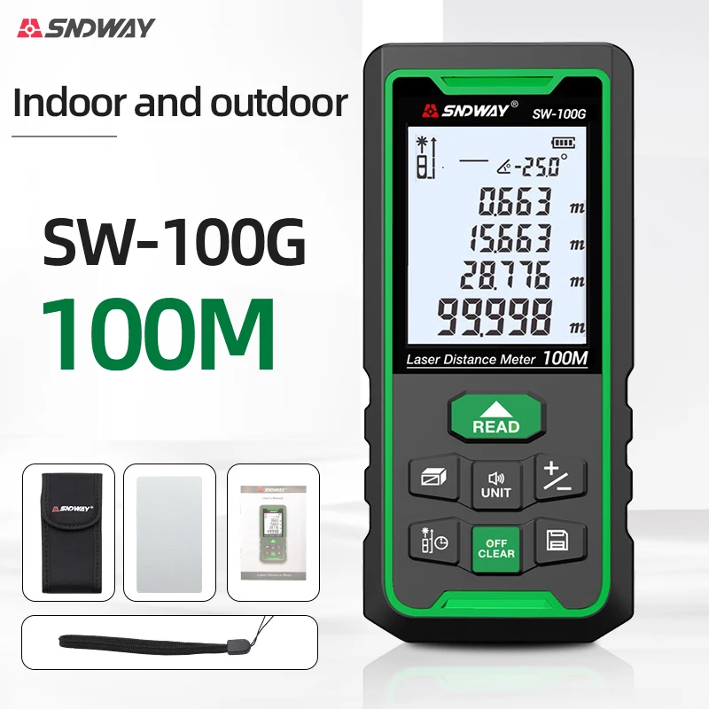 SNDWAY laser rangefinder 100m 70m 50m range finder room measuring instrument LCD digital display roulette tape measure tool
