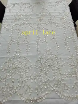 

stock LPX15# 5 yards/bag Silver floral embroidery sequins beaded high grade fabrics are used in wedding dress design