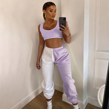 

2020 high waist two color patchwork sweatpants women loose streetwear sporty pants autumn winter casual trousers clothes