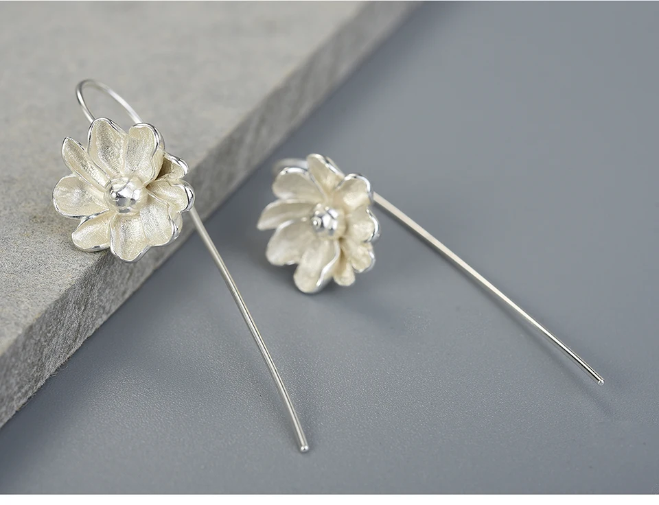 Muduh Collection  Gold Color Jasmine Flower Dangle Earrings Real 925 Sterling Silver Handmade Designer Fine Jewelry Earrings for Women