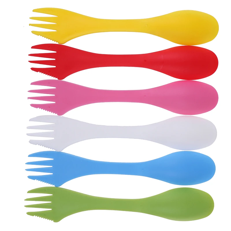 HOT Outdoor Spork 3 In 1 Spoon Fork Cutter Camping Hiking Picnic Utensils Plastic Spork Combo Travelling Gadget Cutlery