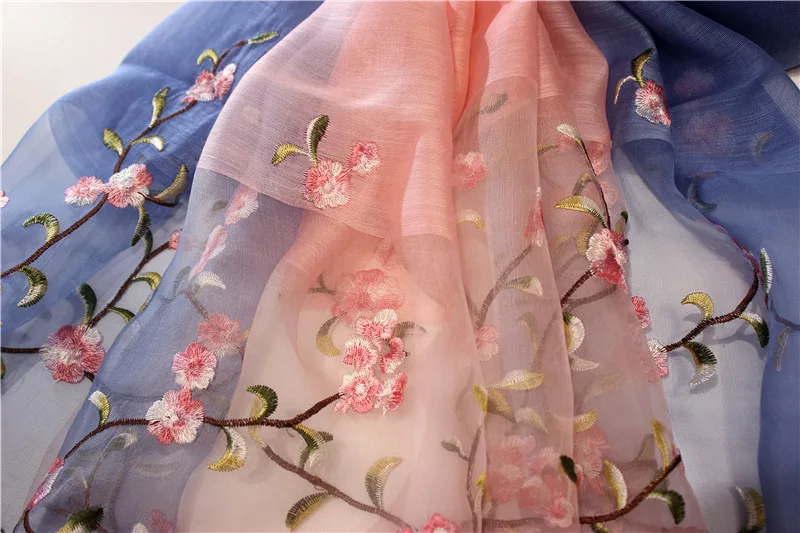 Весна Элегантный Дебютант из натуральной шелковой шерсти Персиковый Цветок шарф с вышивкой тутового шелка марлевый платок вечерние платья шоу
