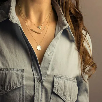

Accessories Simple Triangular Crystal Sequin Multilayer Women's Short Necklace