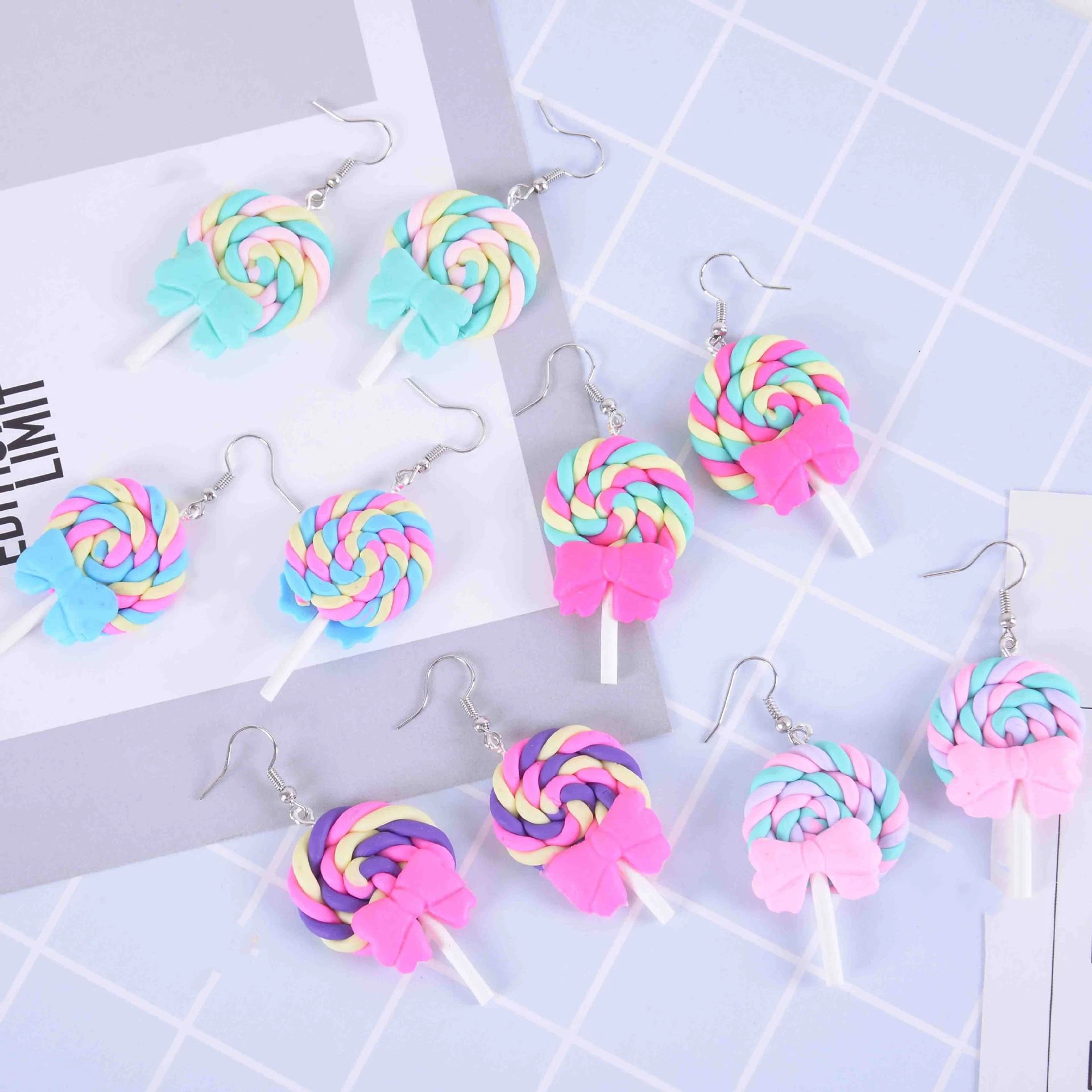 

Trendy Creative Rainbow Swirl Lollipop Earrings Cute Colorful Candy Butterfly-knotted Long Drop Earrings For Women Girl Jewelry