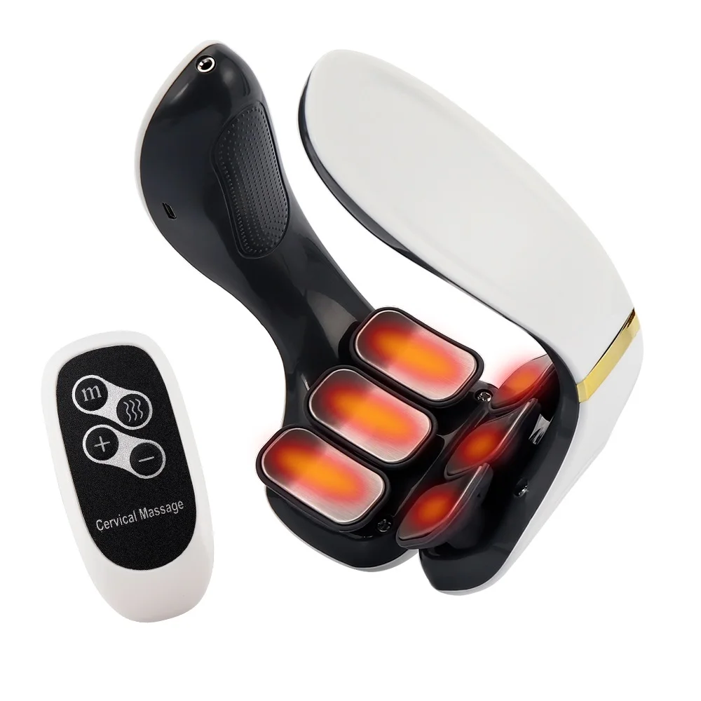 6-Zone Neck Massager With Control Remote 15 Levels Strength Kneading Vertebra Muscle Hammer TENS Electric pulse Heating Therapy