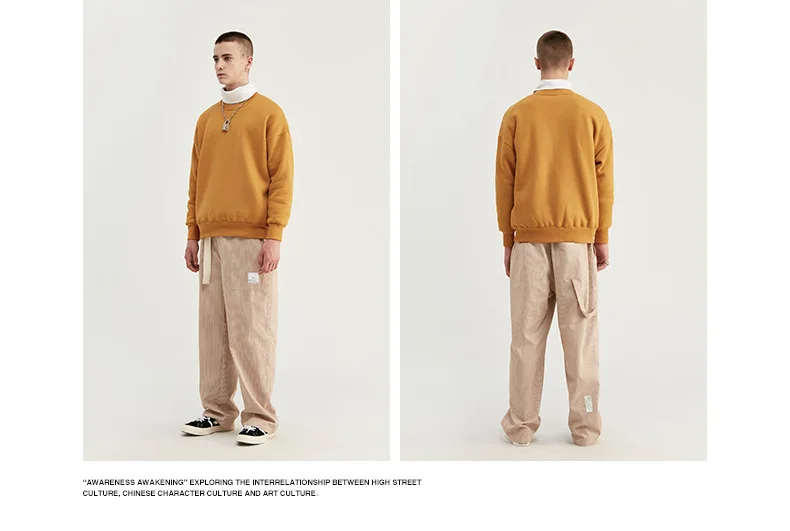 Fionto, Мужская одежда, толстая, 350 г, с мехом, карамельный цвет, чистый цвет, свободные плечи, круглый вырез, защита для мужчин, толстовка