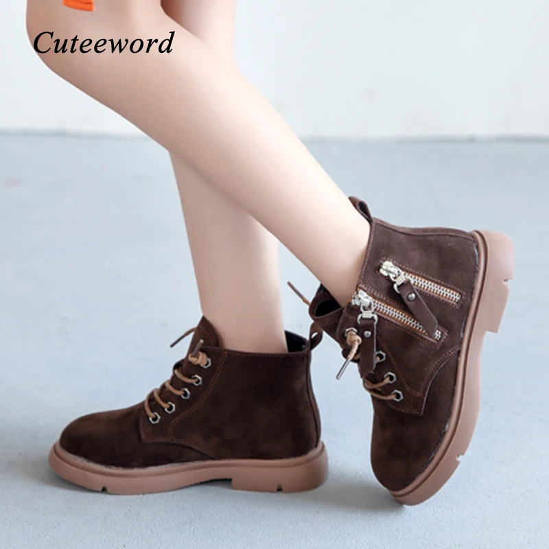 

Children Shoes Girls Martin Boots 2019 Winter Girls Warm Shoes Side Zipper Leather Fashion Ankle Boots Platform Kids Boots 26-37
