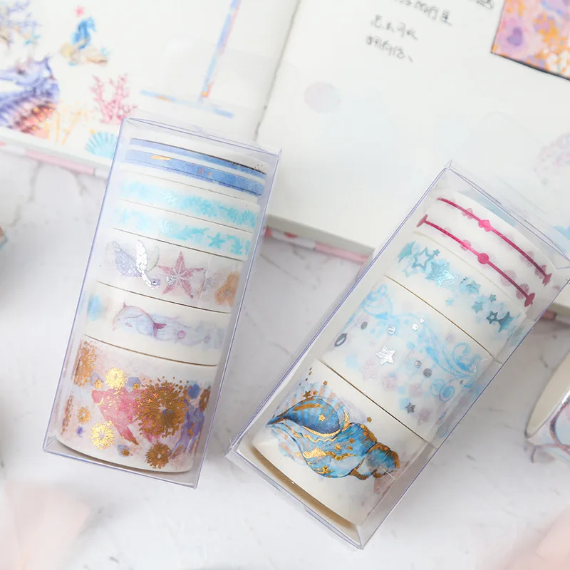 12 компл./лот DIY японский Бумага декоративная клейкая лента бронзового цвета с изображением подводного мира угловой лента Washi/клейкую ленту наклейки