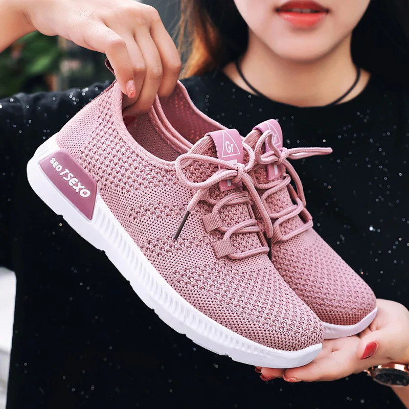 

Mesh Women Shoes Solid Boots Women Low-Top Pink Lace-Up Women Sneakers 2019 Tenis Shoe Ladies Sneakers One Pair Casual Shoes