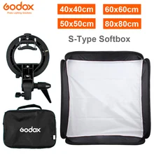 GODOX 40x40cm 50x50cm 60x60cm 80x80cm Softbox with S Type Bracket Stable Bowens Mount Flash Bracket Mount Foldable Softbox Kit