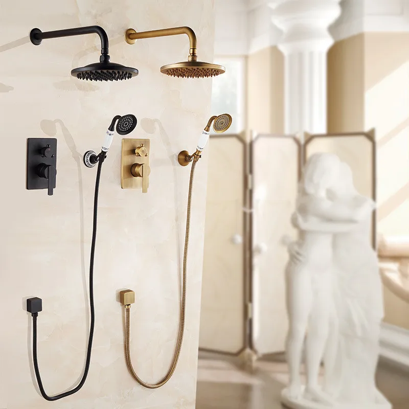 

Full Copper To Fake Something Antique European Dark Flower Sprinkler Shower Shower Suit Income Wall Type Hot And Cold Shower