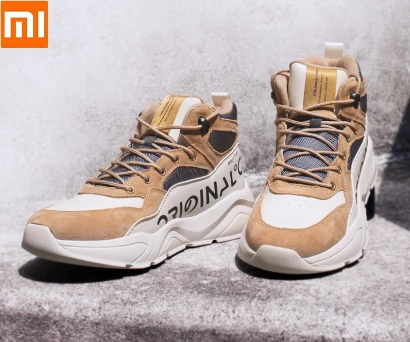 Xiaomi fashion trend Medium boots Men woman Leather stitching damping Non-slip Wear Mountain Climbing Shoes Outdoor Sneaker
