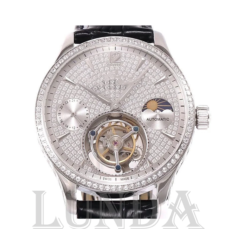 

High quality crime watch complex features manual 3310 real flywheel leather watchband sapphire mirror full star diamond watch