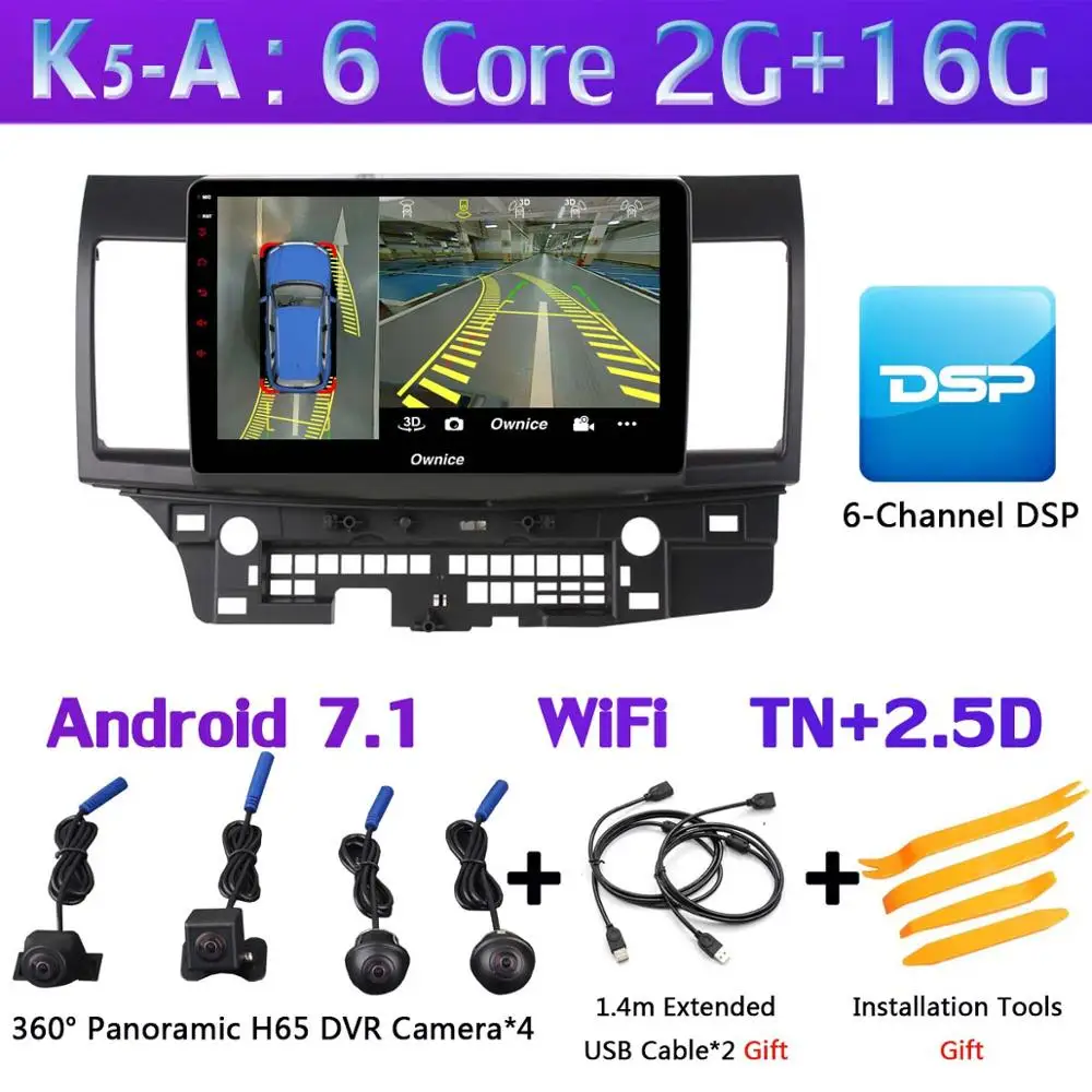 K5-A 360 ° панорамный AHD DVR 4G Android 9,0 8Core 4+ 64G SPDIF DSP CarPlay Автомобильный мультимедийный для Mitsubishi Lancer EX 10 CY 2010- gps - Цвет: K5-A