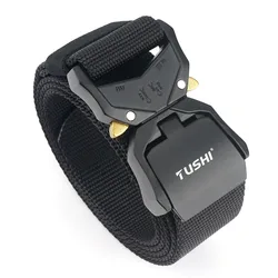 Genuine Tactical Belt Men Outdoor Sports Work Military Tactical Belt Men Training Hiking Metal Buckle Men Belt Elastic Black