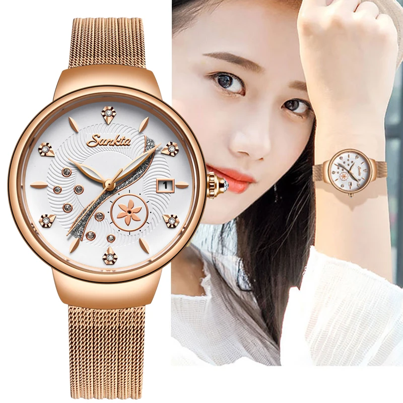 

SUNKTA Women Fashion Watch Creative Lady Casual Watches Stainless Steel Mesh Band Stylish Desgin Luxury Quartz Watch For Women