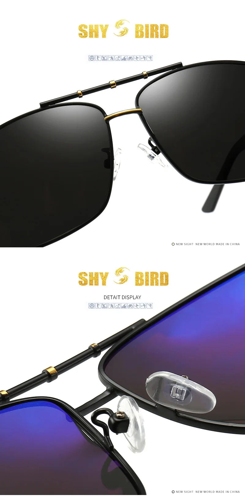 Винтажные Брендовые мужские Квадратные Солнцезащитные очки SHY BIRD, мужские поляризованные очки пилота, женские очки для вождения, рыбалки, анти-УФ очки, черные, новинка