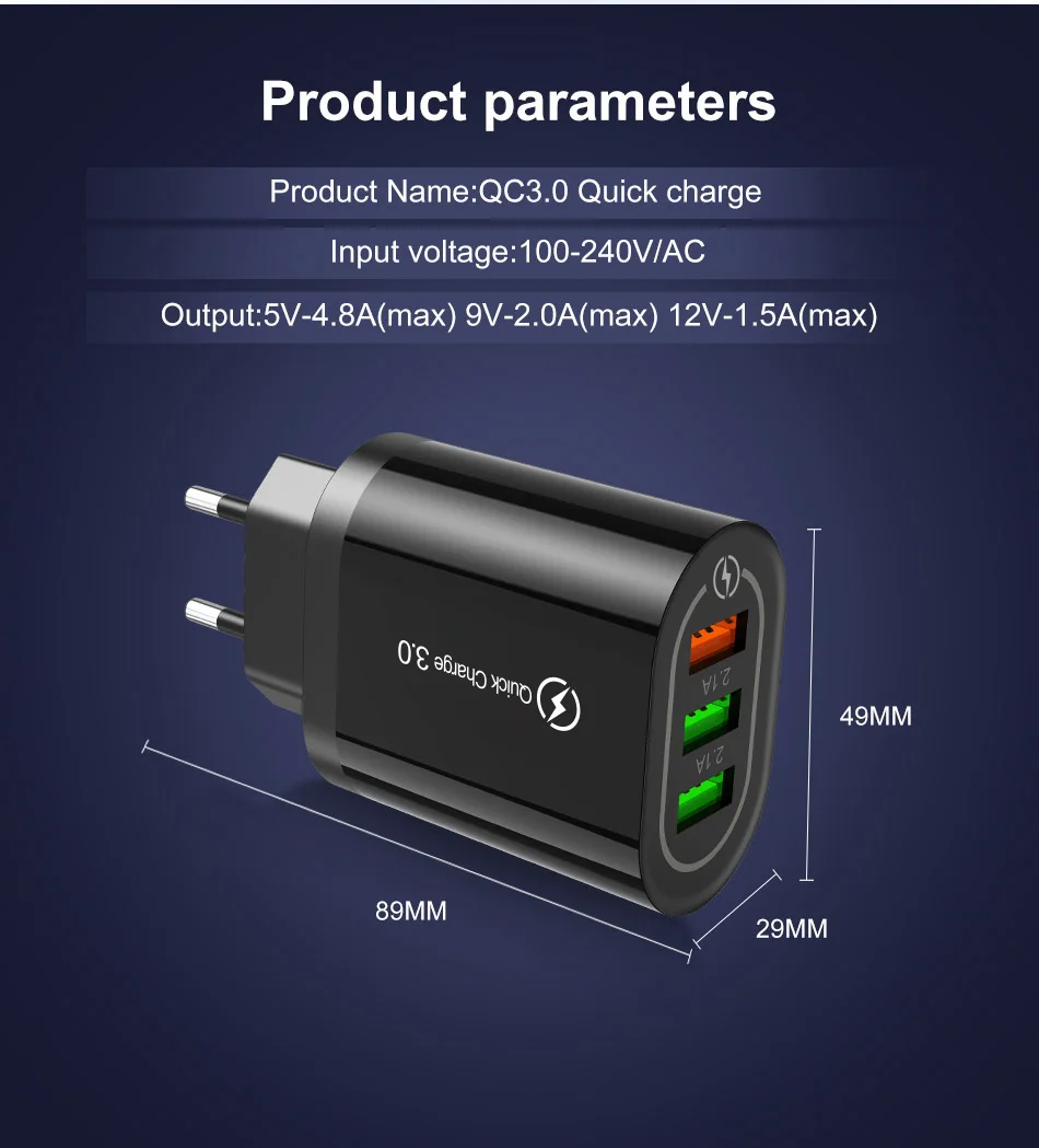 Зарядное устройство OLAF USB 3 0 18 Вт быстрое зарядное QC3.0 для Samsung S10 Xiaomi Mi9 iPhone X