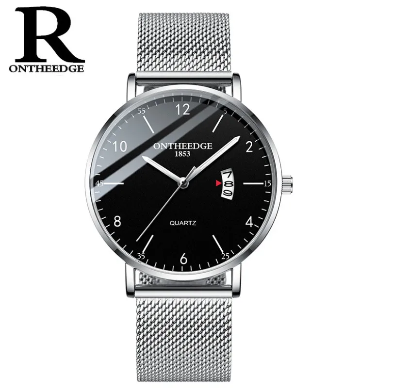 Black Silver ONTHEEDGE новые мужские часы Бизнес повседневные кварцевые часы водонепроницаемые светящиеся сетчатые с розовой каймой многоцветные стильные трендовые - Цвет: Black Silver