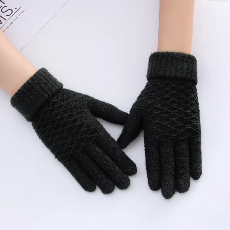 Перчатки зимние Guantes Invierno Mujer плюс толстые теплые Neri бархатные пять пальцев Сенсорный экран Eldiven Modis Gants Femme варежки - Цвет: black